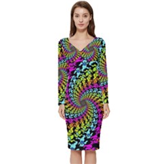 3d Grateful Dead 90 s Neon Dancing Bears Long Sleeve V-neck Bodycon Dress  by Perong