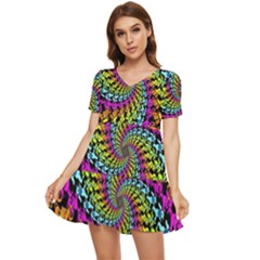 3d Grateful Dead 90 s Neon Dancing Bears Tiered Short Sleeve Babydoll Dress by Perong