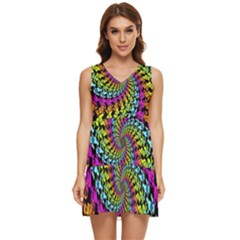 3d Grateful Dead 90 s Neon Dancing Bears Tiered Sleeveless Mini Dress by Perong