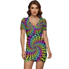 3d Grateful Dead 90 s Neon Dancing Bears Low Cut Cap Sleeve Mini Dress by Perong