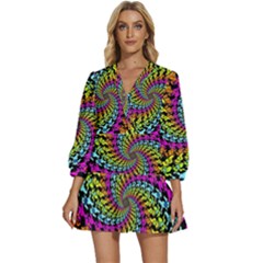 3d Grateful Dead 90 s Neon Dancing Bears V-neck Placket Mini Dress by Perong