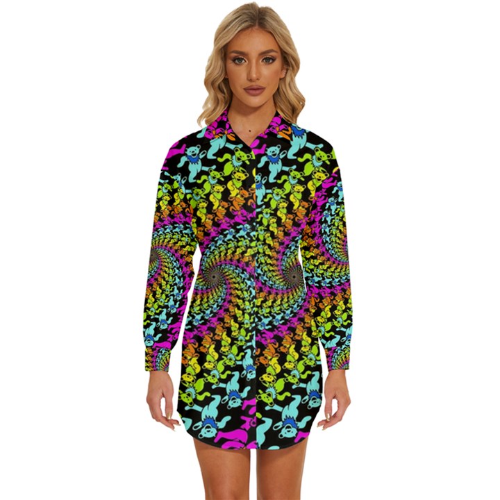 3d Grateful Dead 90 s Neon Dancing Bears Womens Long Sleeve Shirt Dress