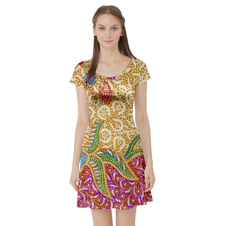 Batik Indonesian Culture Indonesia Authentic Short Sleeve Skater Dress