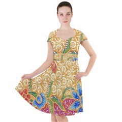 Batik Indonesian Culture Indonesia Authentic Cap Sleeve Midi Dress With Pockets