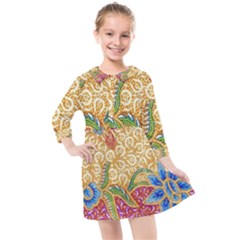 Batik Indonesian Culture Indonesia Authentic Kids  Quarter Sleeve Shirt Dress by Perong