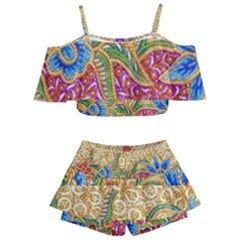 Batik Indonesian Culture Indonesia Authentic Kids  Off Shoulder Skirt Bikini by Perong