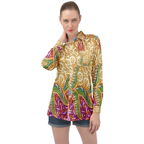 Batik Indonesian Culture Indonesia Authentic Long Sleeve Satin Shirt by Perong