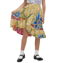 Batik Indonesian Culture Indonesia Authentic Kids  Ruffle Flared Wrap Midi Skirt by Perong