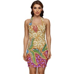 Batik Indonesian Culture Indonesia Authentic Sleeveless Wide Square Neckline Ruched Bodycon Dress by Perong