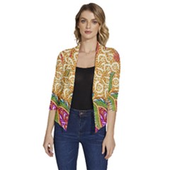 Batik Indonesian Culture Indonesia Authentic Women s Draped Front 3/4 Sleeve Shawl Collar Jacket by Perong