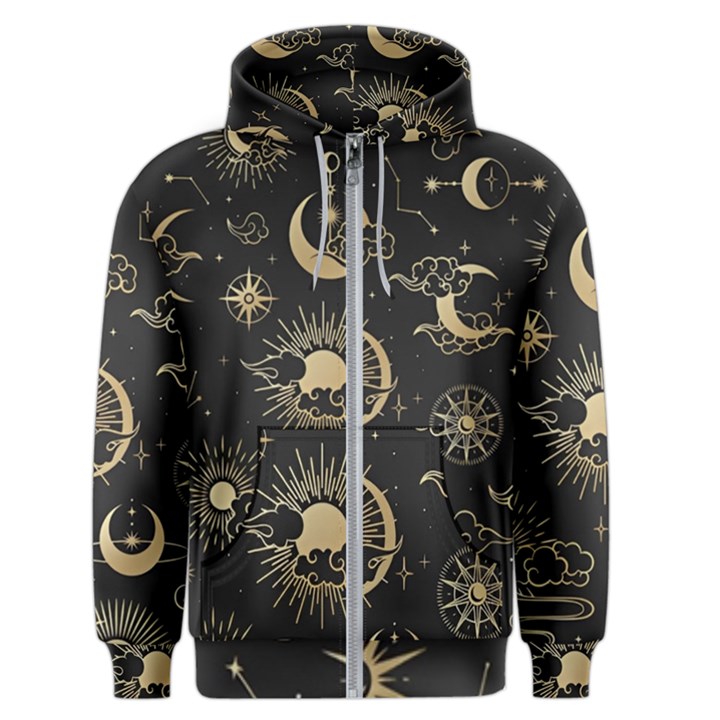 Asian Seamless Pattern With Clouds Moon Sun Stars Vector Collection Oriental Chinese Japanese Korean Men s Zipper Hoodie