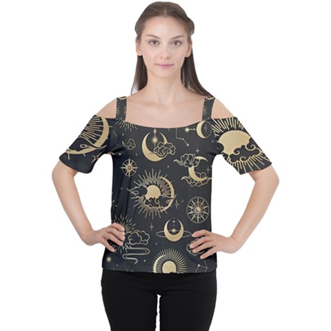 Asian Seamless Pattern With Clouds Moon Sun Stars Vector Collection Oriental Chinese Japanese Korean Cutout Shoulder T-shirt by Perong