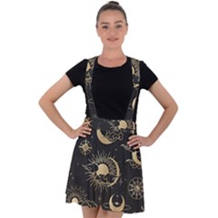 Asian Seamless Pattern With Clouds Moon Sun Stars Vector Collection Oriental Chinese Japanese Korean Velvet Suspender Skater Skirt by Perong