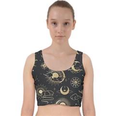 Asian Seamless Pattern With Clouds Moon Sun Stars Vector Collection Oriental Chinese Japanese Korean Velvet Racer Back Crop Top by Perong