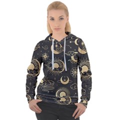 Asian Seamless Pattern With Clouds Moon Sun Stars Vector Collection Oriental Chinese Japanese Korean Women s Overhead Hoodie