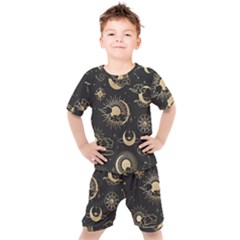 Asian Seamless Pattern With Clouds Moon Sun Stars Vector Collection Oriental Chinese Japanese Korean Kids  T-shirt And Shorts Set