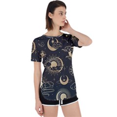 Asian Seamless Pattern With Clouds Moon Sun Stars Vector Collection Oriental Chinese Japanese Korean Perpetual Short Sleeve T-shirt by Perong