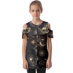 Asian Seamless Pattern With Clouds Moon Sun Stars Vector Collection Oriental Chinese Japanese Korean Fold Over Open Sleeve Top by Perong