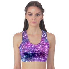 Purple Violet Glitter Galaxy Nebula Space Pattern Fitness Sports Bra