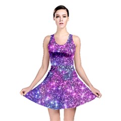 Purple Violet Glitter Galaxy Nebula Space Pattern Reversible Skater Dress