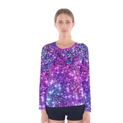 Purple Violet Glitter Galaxy Nebula Space Pattern Women s Long Sleeve T-shirt