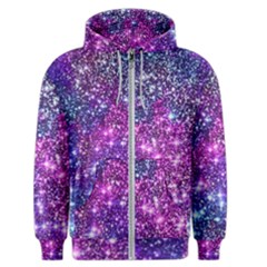 Purple Violet Glitter Galaxy Nebula Space Pattern Men s Zipper Hoodie