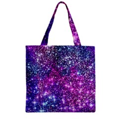 Purple Violet Glitter Galaxy Nebula Space Pattern Zipper Grocery Tote Bag