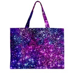 Purple Violet Glitter Galaxy Nebula Space Pattern Zipper Mini Tote Bag