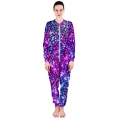 Purple Violet Glitter Galaxy Nebula Space Pattern Onepiece Jumpsuit (ladies)