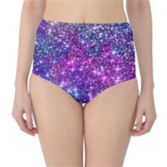 Purple Violet Glitter Galaxy Nebula Space Pattern Classic High-Waist Bikini Bottoms