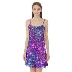 Purple Violet Glitter Galaxy Nebula Space Pattern Satin Night Slip