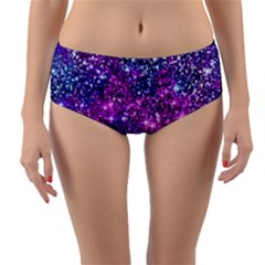 Purple Violet Glitter Galaxy Nebula Space Pattern Reversible Mid-waist Bikini Bottoms by Perong