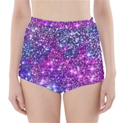 Purple Violet Glitter Galaxy Nebula Space Pattern High-Waisted Bikini Bottoms