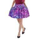 Purple Violet Glitter Galaxy Nebula Space Pattern A-Line Pocket Skirt View1