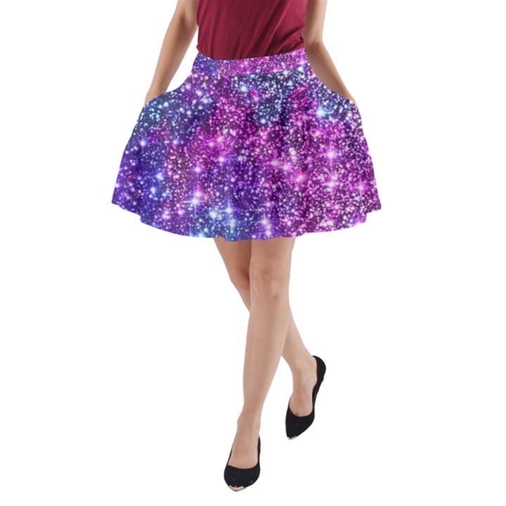 Purple Violet Glitter Galaxy Nebula Space Pattern A-Line Pocket Skirt