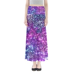 Purple Violet Glitter Galaxy Nebula Space Pattern Full Length Maxi Skirt by Perong