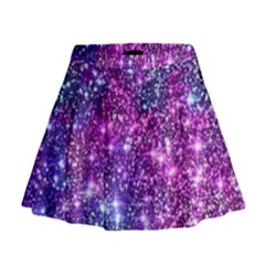 Purple Violet Glitter Galaxy Nebula Space Pattern Mini Flare Skirt