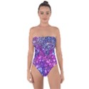 Purple Violet Glitter Galaxy Nebula Space Pattern Tie Back One Piece Swimsuit View1