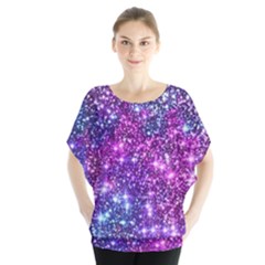 Purple Violet Glitter Galaxy Nebula Space Pattern Batwing Chiffon Blouse