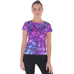 Purple Violet Glitter Galaxy Nebula Space Pattern Short Sleeve Sports Top 