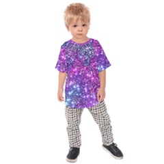 Purple Violet Glitter Galaxy Nebula Space Pattern Kids  Raglan T-Shirt