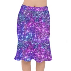 Purple Violet Glitter Galaxy Nebula Space Pattern Short Mermaid Skirt