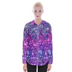 Purple Violet Glitter Galaxy Nebula Space Pattern Womens Long Sleeve Shirt