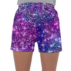 Purple Violet Glitter Galaxy Nebula Space Pattern Sleepwear Shorts