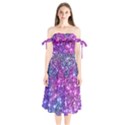 Purple Violet Glitter Galaxy Nebula Space Pattern Shoulder Tie Bardot Midi Dress View1