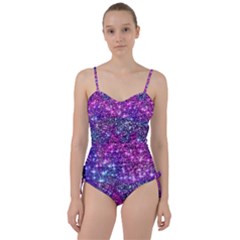 Purple Violet Glitter Galaxy Nebula Space Pattern Sweetheart Tankini Set