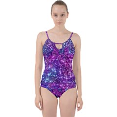 Purple Violet Glitter Galaxy Nebula Space Pattern Cut Out Top Tankini Set