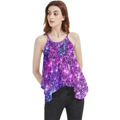 Purple Violet Glitter Galaxy Nebula Space Pattern Flowy Camisole Tank Top by Perong