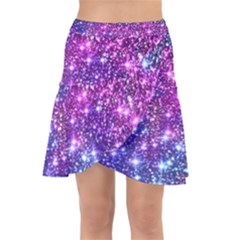 Purple Violet Glitter Galaxy Nebula Space Pattern Wrap Front Skirt by Perong