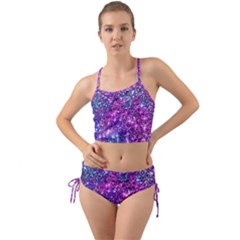 Purple Violet Glitter Galaxy Nebula Space Pattern Mini Tank Bikini Set by Perong